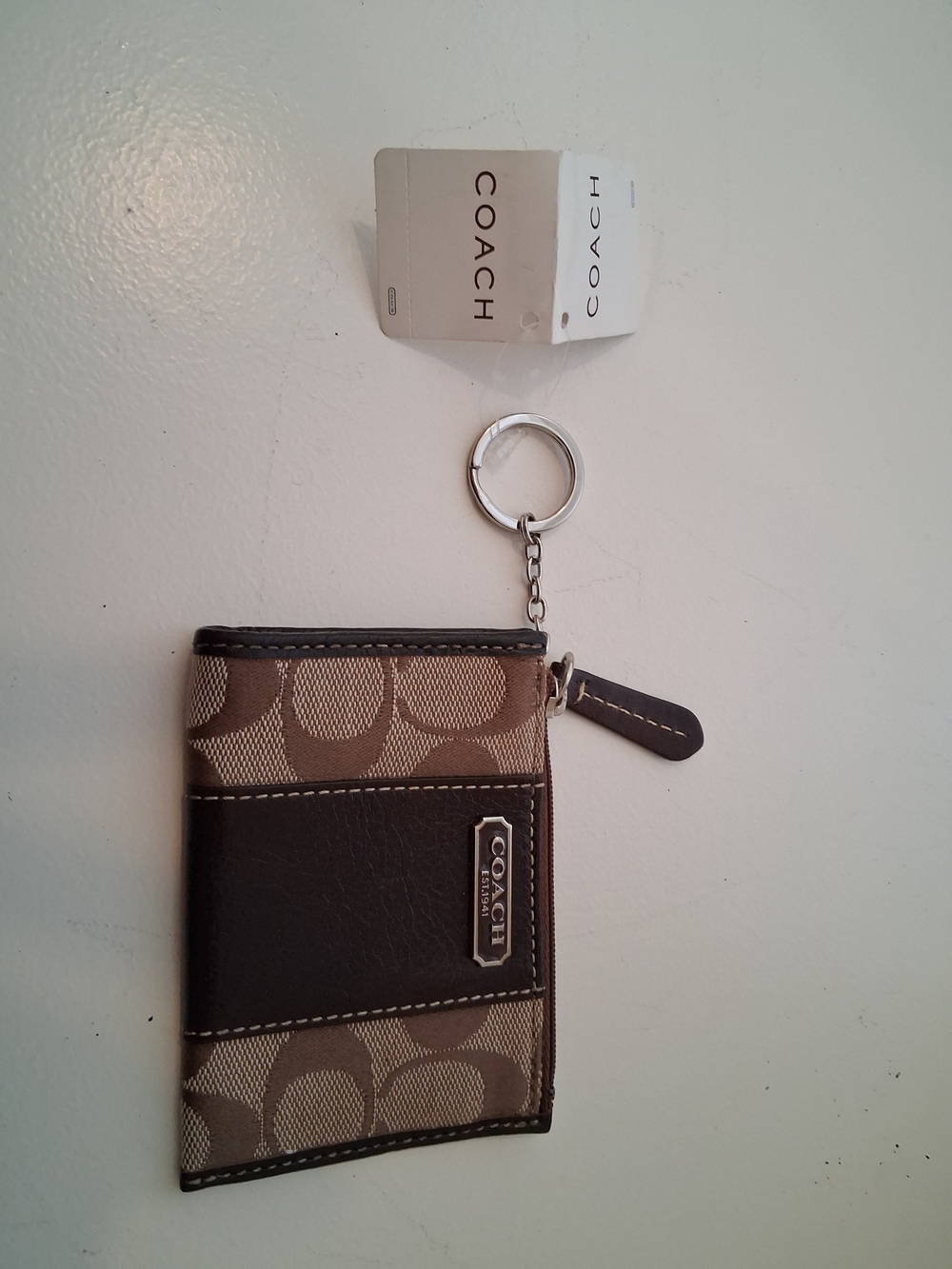 COACH Women's Brown Signature Canvas & Leather Keychain/Card Holder